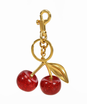🍒 Cherry Glam Bagcharm – Goud & Glitterrood